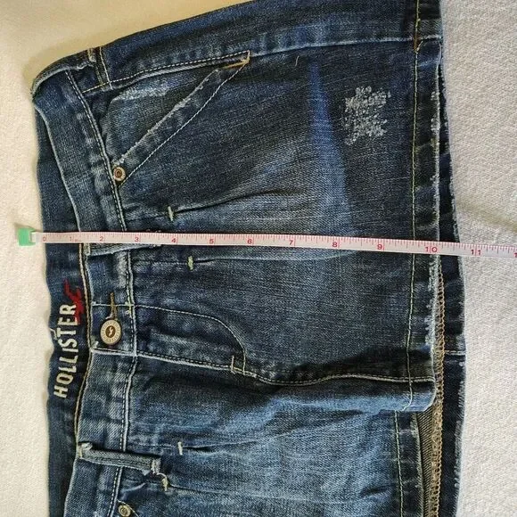 Vtg Hollister Pleated Denim Mini Skirt Low Rise Y2K Distressed Size 0 - Picture 5 of 9